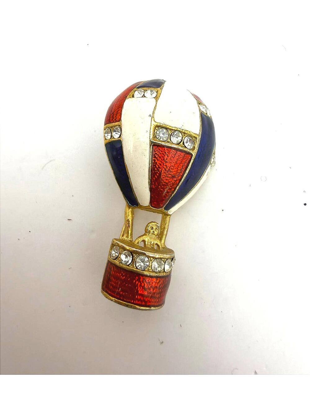 Vintage Hot Air Balloon Brooch Pin with Rhinestones